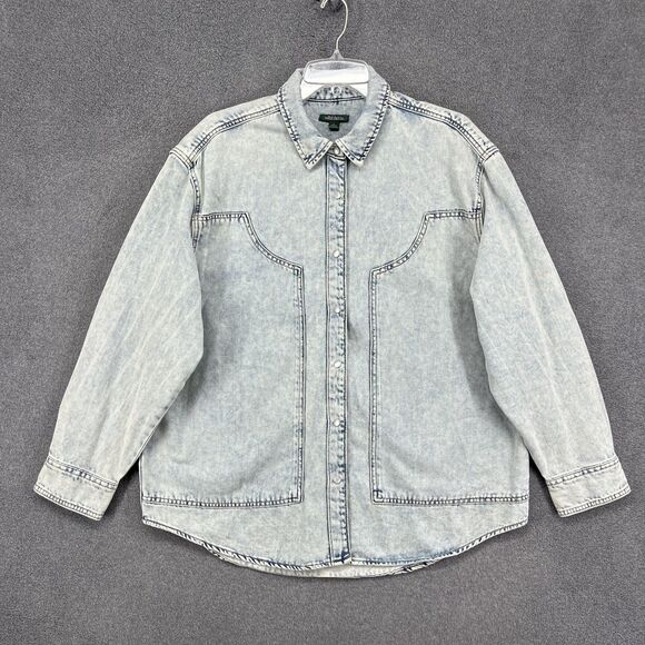 Wild Fable Denim Shirt Womens Large Light Wash Snap Front Shacket 100% Cotton - Picture 1 of 16